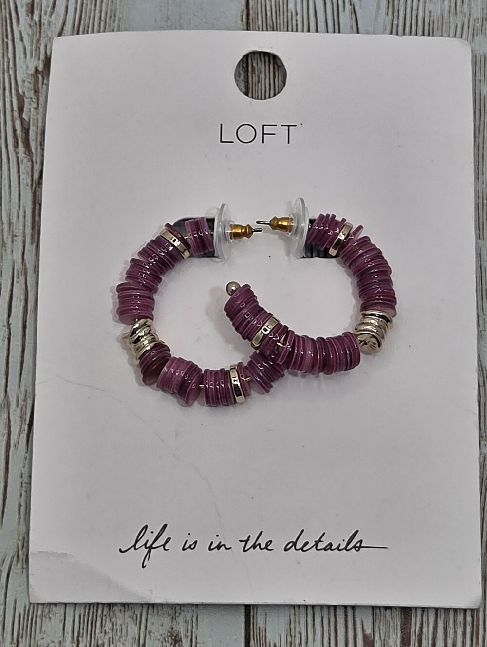 NWT LOFT Berry Disc Beaded Hoop Earrings ✨ Gold Accent Statement Hoops